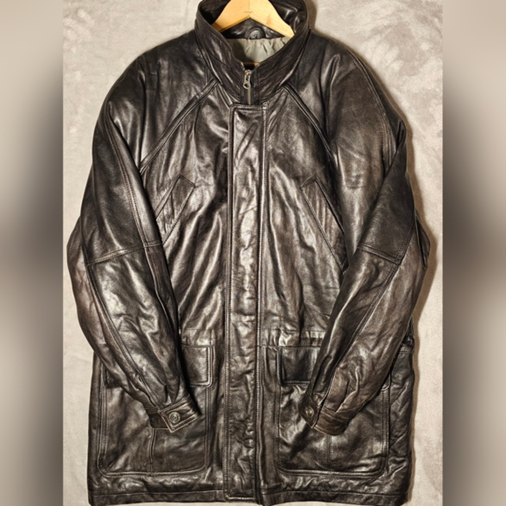 Armani Collizione Men's Leather Jacket Large Dark Brown‎ Pockets Insulated.